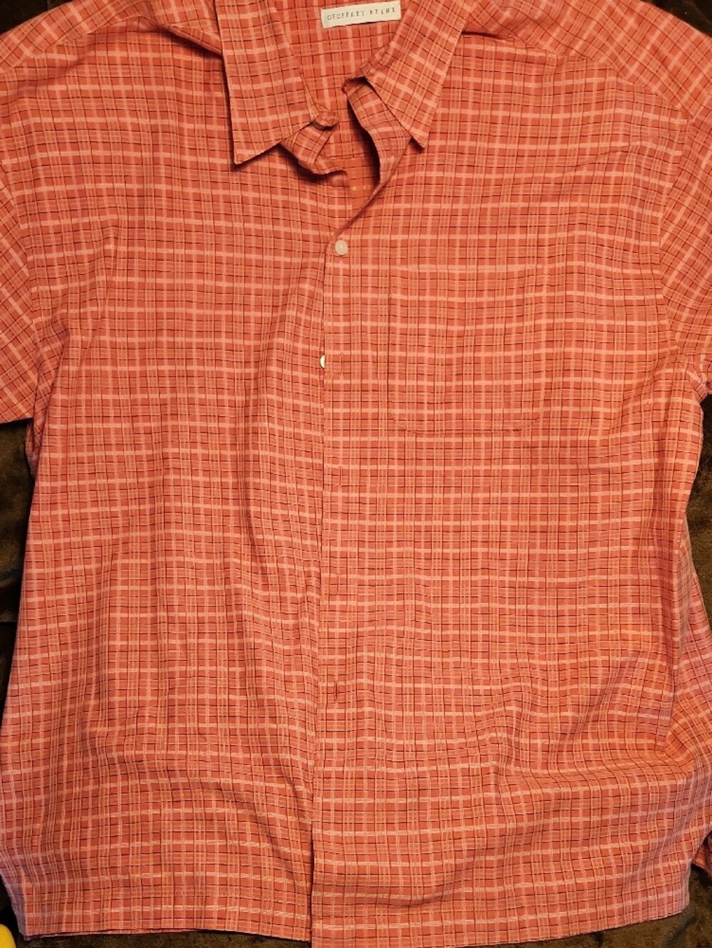 Geoffrey Beene Orange Plaid Short-Sleeve Button-Down Shirt